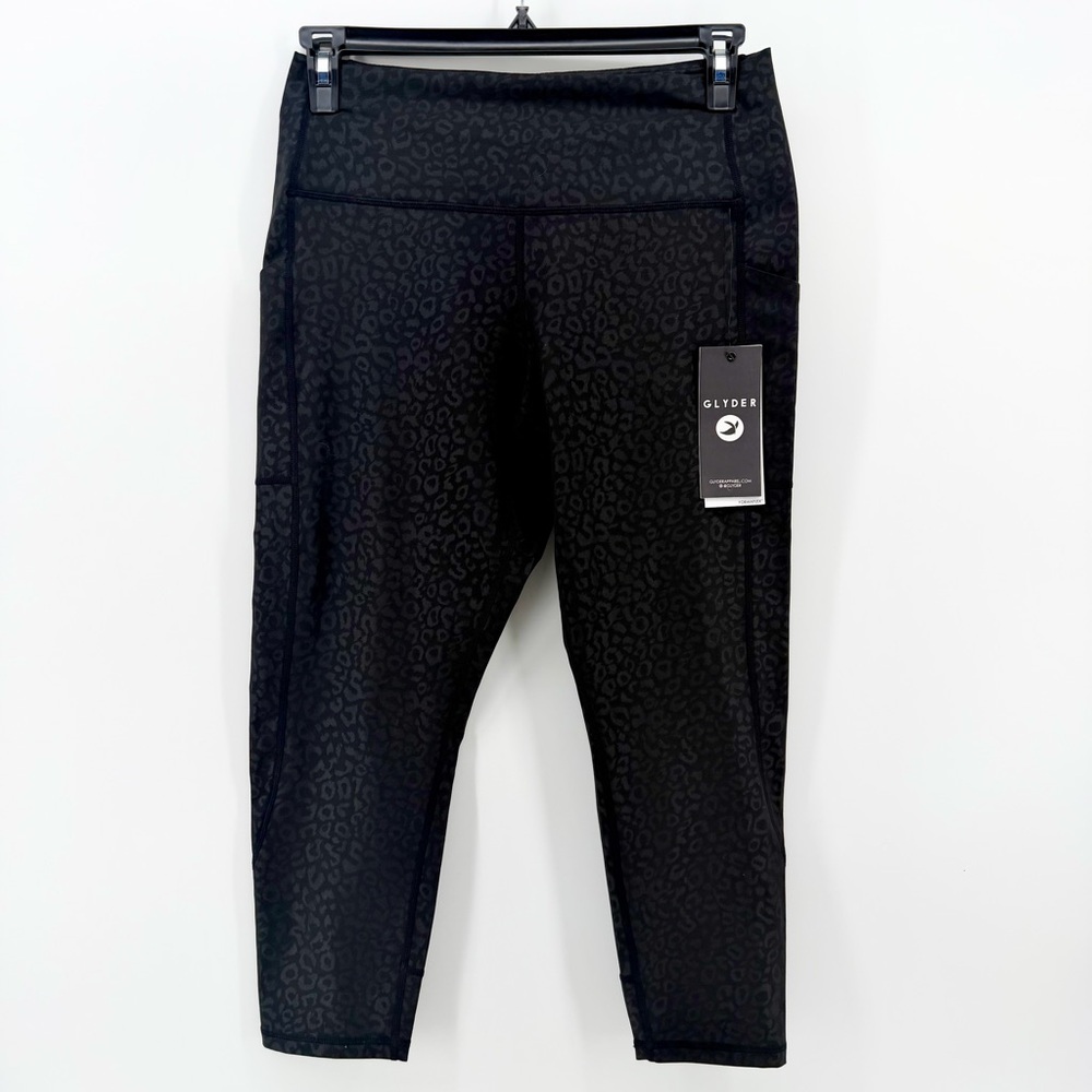 Glyder Black Leopard Embossed Leggings NWT Plus Size 2X High Rise Pockets - Picture 1 of 11